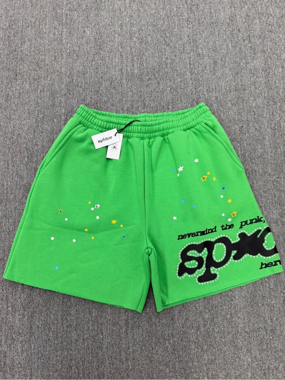 Bright Green Men's Graphic Athletic Shorts with Star Detail